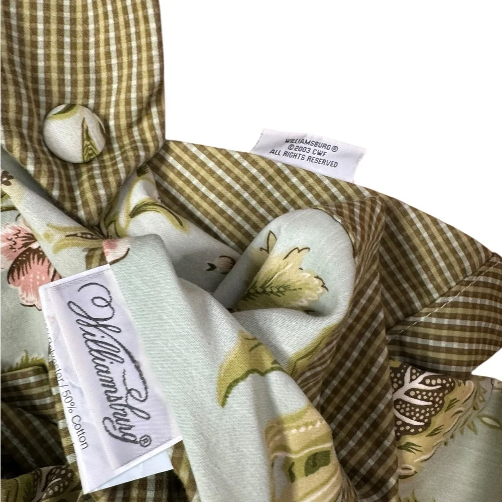 WAVERLY WILLIAMSBURG TAP TOP VALANCE WITH COVERED BUTTONS~GREEN FLORAL set of 2